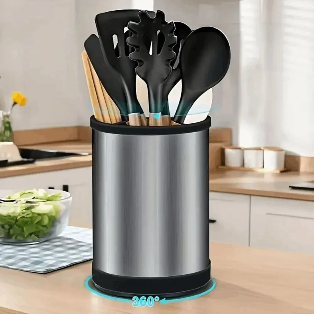 Stainless Steel Kitchen Utensil Holder 360 Rotating